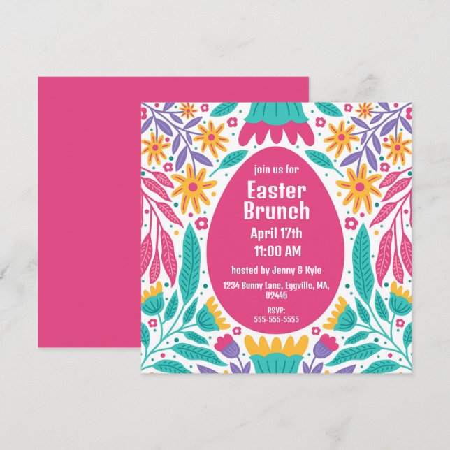 Inbjudan till Bight Folk Flowers Påsk (Fram/baksida)