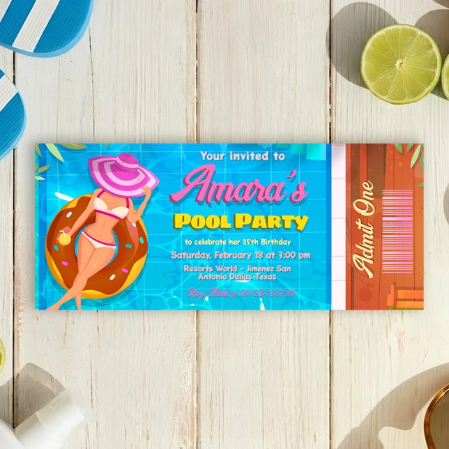 Inbjudan till Biljett till bassäng-partiet (Pool Party Ticket Invitation)