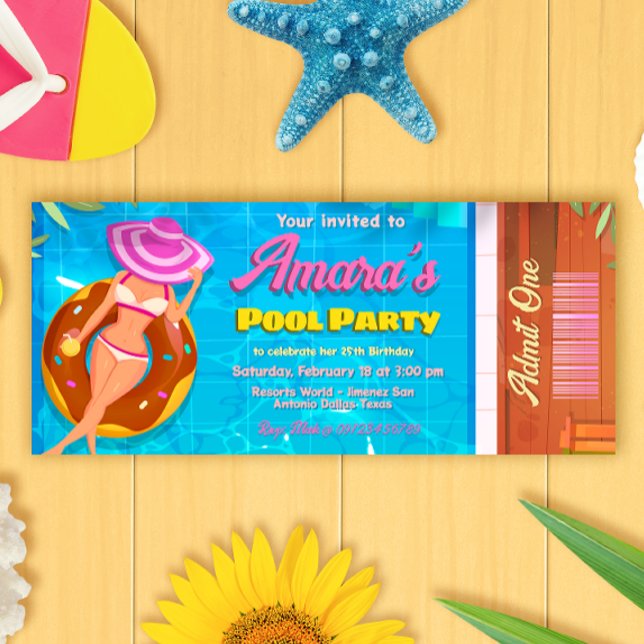 Inbjudan till Biljett till bassäng-partiet (Pool Party Ticket Invitation)