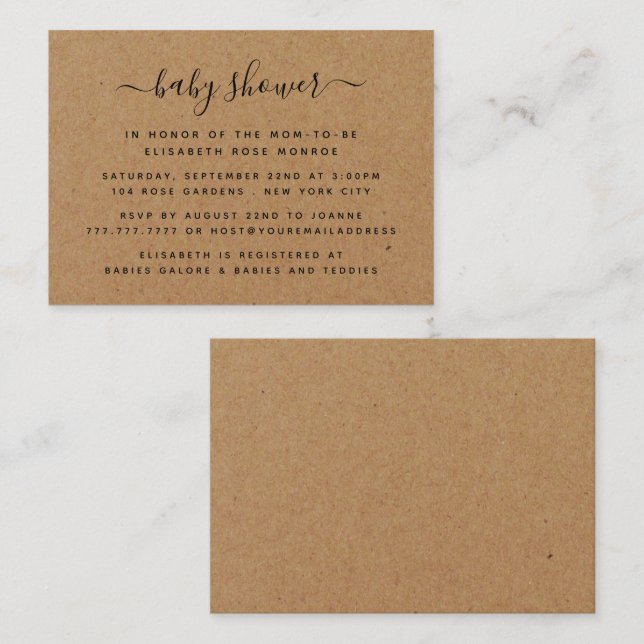 Inbjudan till Biljett till Rustic Land Kraft Baby  (Fram/baksida)