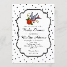 Inbjudan till Bird Rockabilly Baby Shower Inbjudan