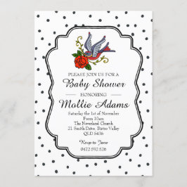 Inbjudan till Bird Rockabilly Baby Shower Inbjudan