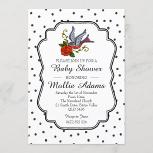 Inbjudan till Bird Rockabilly Baby Shower Inbjudan