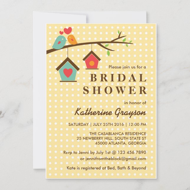 Inbjudan till Birdhouse och Love birds Polka dots (Framsida)