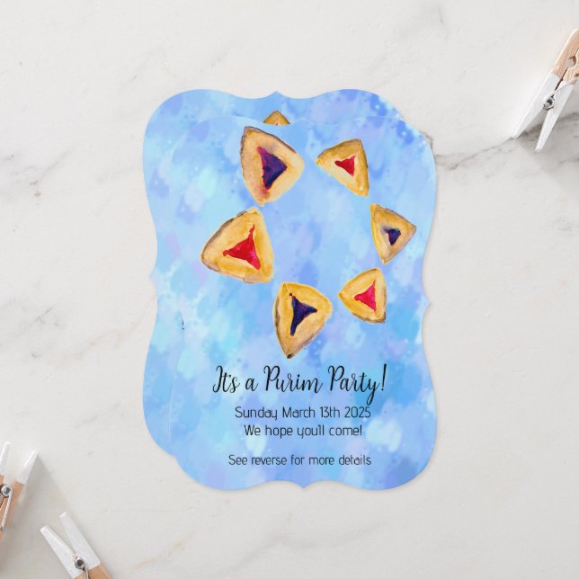 Inbjudan till blå himmel Hamantaschen Star Purim-p (Fram/Back In Situ)