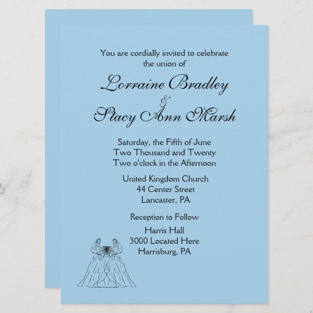 Inbjudan till blå Lesbisk (Fram/baksida)