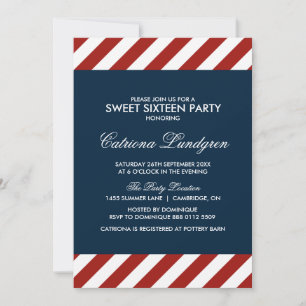 Inbjudan till blå och röd Nautisk Sweet sixteen