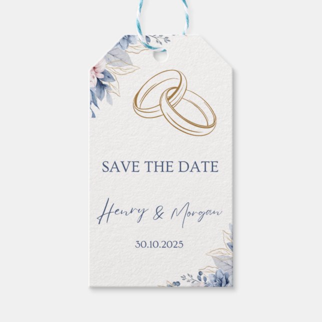 Inbjudan till Blåa Bröllop vår Paket Presentetikett (Framsidan)