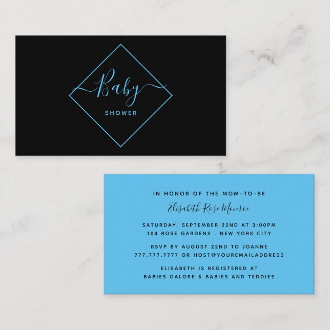 Inbjudan till Black & Blue Diamond Baby Shower Bil (Fram/baksida)