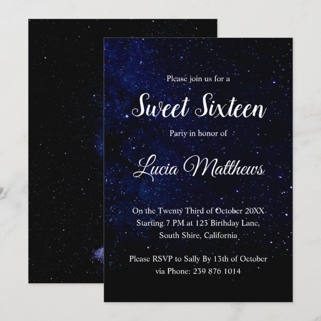 Inbjudan till Black Stars-Sweet sixteen vid midnat (Fram/baksida)