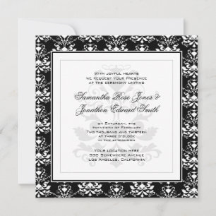 Inbjudan till Black & White Damask Elegant bröllop