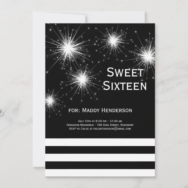 Inbjudan till Black & White Fireworks-Sweet sixtee (Framsida)