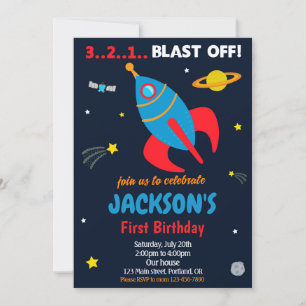 Inbjudan till Blast off Rymden Rocket-födelsedagsi