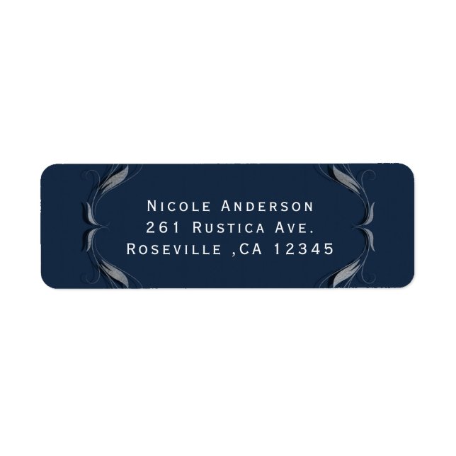 Inbjudan till Blått och Silver Ram Elegant bröllop Returadress Etikett (Framsidan)