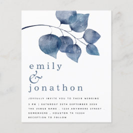 Inbjudan till Blått vattenfärgsbröllop i budgeten