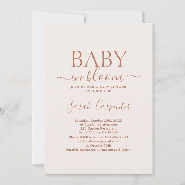 Inbjudan till blek Rosa minimal Boho Baby Shower (Framsida)