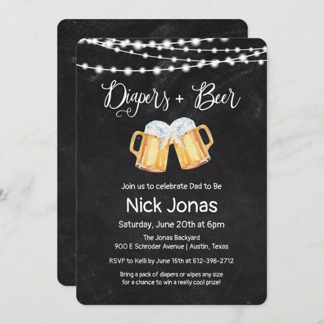Inbjudan till blöjor och öl-kalkboard (Fram/baksida)