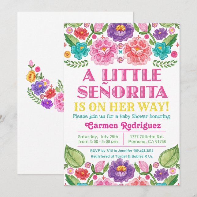 Inbjudan till blombabyshower Fiesta (Fram/baksida)
