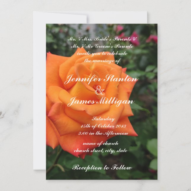 Inbjudan till blomman orange ro (Framsida)