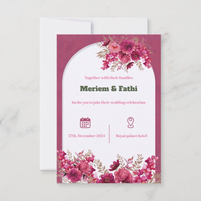 Inbjudan till blomman rosa bröllop (Framsida)