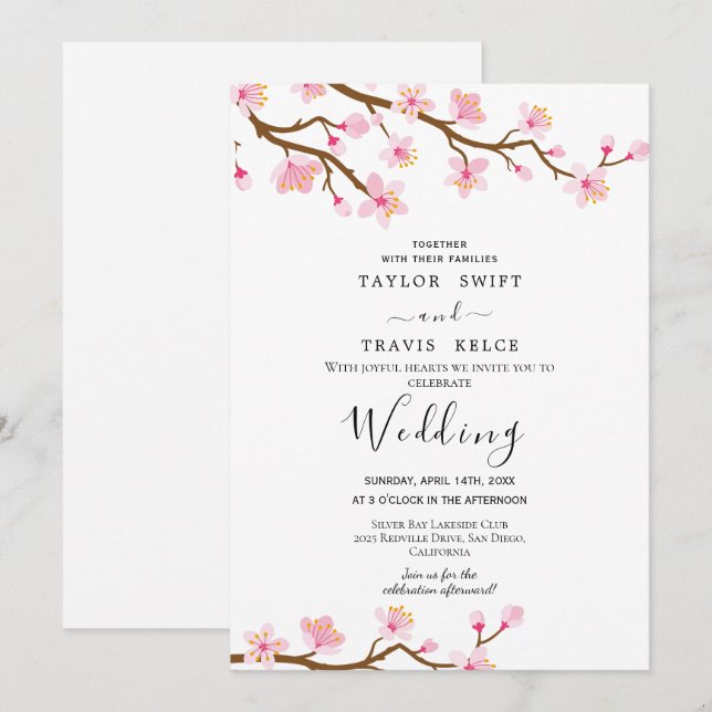 Inbjudan till Blommar av körsbärsbröllop (Fram/baksida)