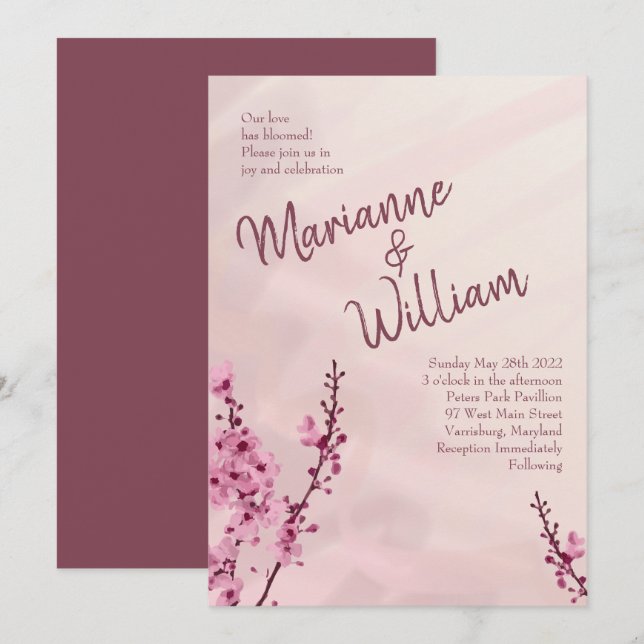 Inbjudan till Blommar av körsbärsbröllop i vintage (Fram/baksida)