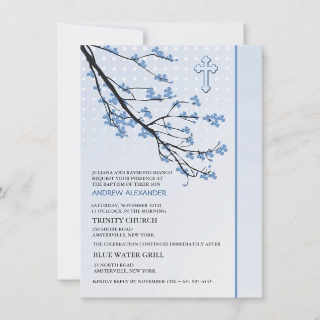 Inbjudan till blommar Blue Grenar (Framsida)