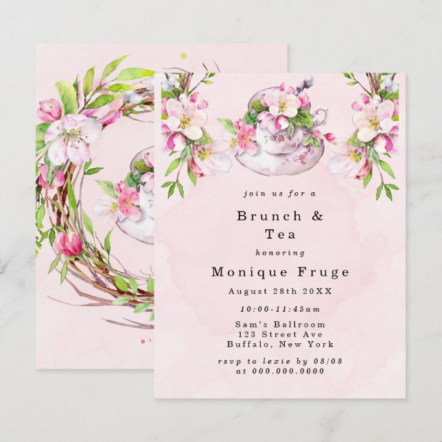 Inbjudan till Blommarna Brunch och Tea för Apple T (Fram/baksida)