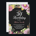 Inbjudan till blommigt 30års födelsedag för kvinno<br><div class="desc">Inbjudan till blommigt 30års födelsedag för kvinnor. Vattenfärgsbakgrund,  Rosa,  Blommigt för svart krita. Om du vill göra ytterligare anpassningar klickar du på knappen "Anpassa" och användor verktyg som är utformat för att ändra mallen.</div>