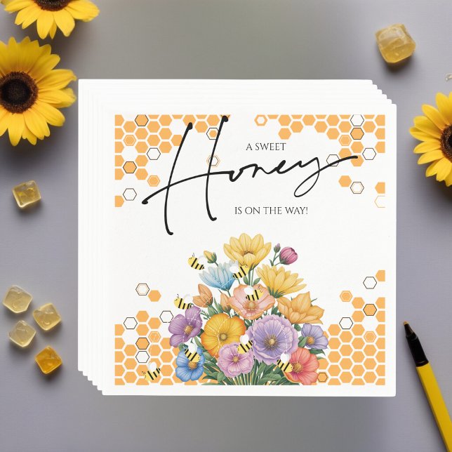 Inbjudan till blommigt A Sweet honey Bee Baby Show Pappersservett (Skapare uppladdad)