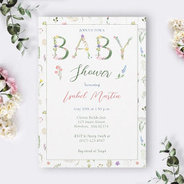 Inbjudan till blommigt Alphabet Baby Shower