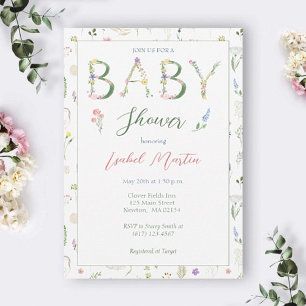 Inbjudan till blommigt Alphabet Baby Shower