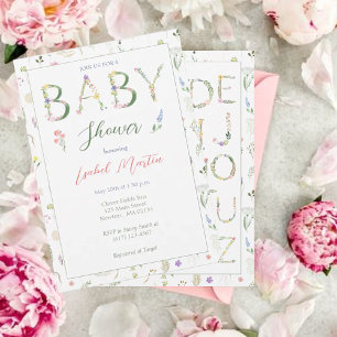 Inbjudan till blommigt Alphabet Baby Shower