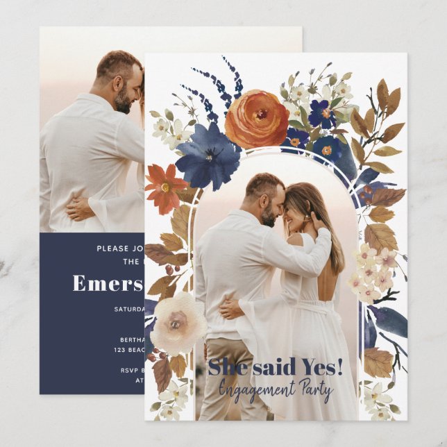 Inbjudan till blommigt Arch 2 Photo Förlovningsfes (Fram/baksida)