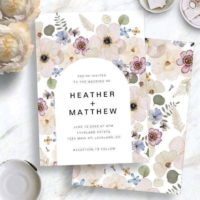 Inbjudan till blommigt Arch-bröllop (Boho Modern Floral Watercolor Arch Wedding Invitation by Painted Paperie
)