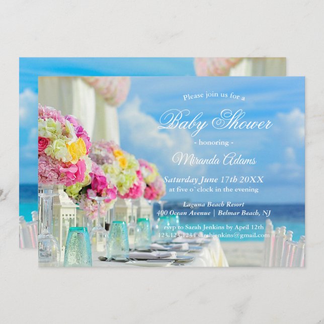 Inbjudan till Blommigt av elegant - Ocean Beach Ba (Fram/baksida)