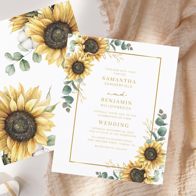 Inbjudan till Blommigt av eukalyptus Solrosblommor (Eucalyptus Sunflower Floral Wedding Invitation)