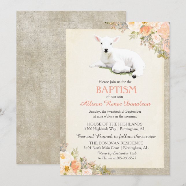 Inbjudan till Blommigt av Lampan Baptism (Fram/baksida)