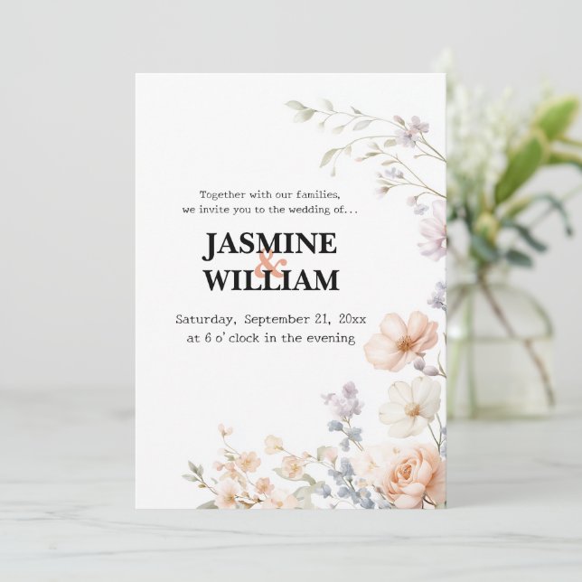 🤍 inbjudan till Blommigt av minimalistisk Neutral (Stående Fram)