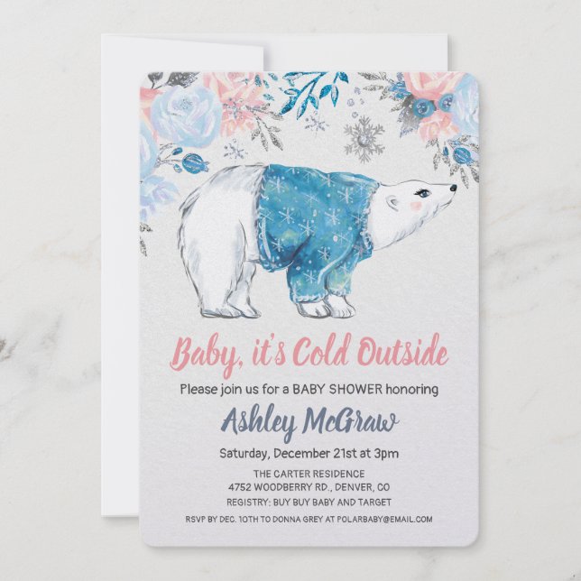 Inbjudan till Blommigt av polarna Bear Baby Shower (Framsida)