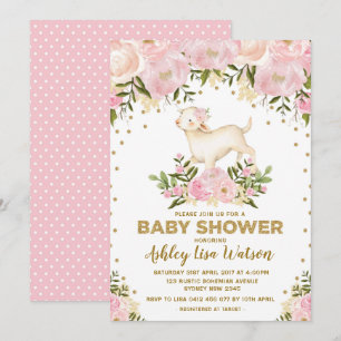 Inbjudan till  Blommigt av Rosa Guld Lamb Baby Sho