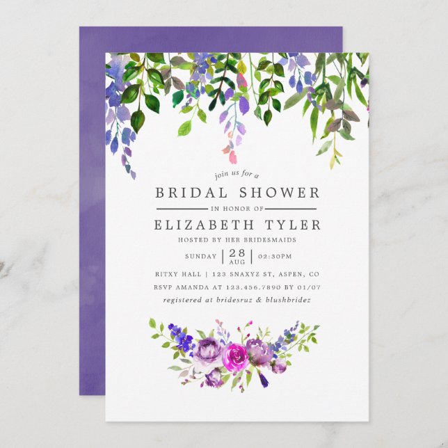 Inbjudan till Blommigt av ultraviolett Möhippa (Fram/baksida)