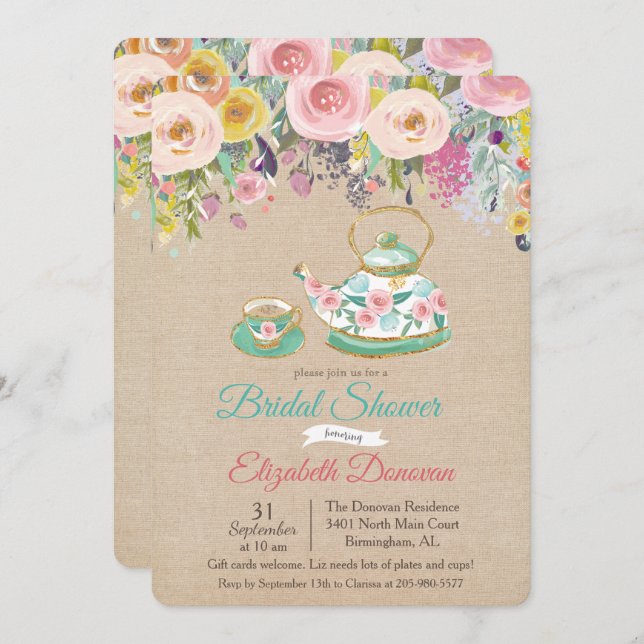 Inbjudan till Blommigt av vattenfärg i möhippa (Fram/baksida)