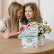 Inbjudan till Blommigt av vattenfärg på födelsedag