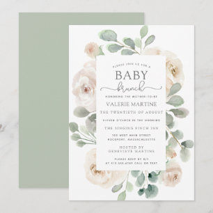 Inbjudan till Blommigt Baby Brunch vit ros