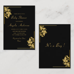 Inbjudan till blommigt Black Guld Pojke Shower