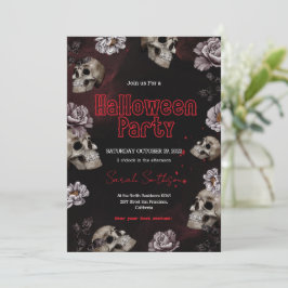 Inbjudan till blommigt Blood Skull Halloween fest