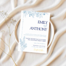 Inbjudan till blommigt Blue and White Wedding