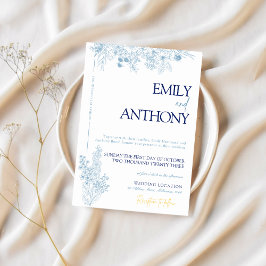 Inbjudan till blommigt Blue and White Wedding