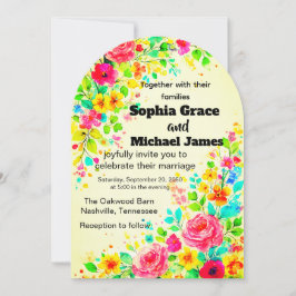 Inbjudan till Blommigt-bröllop i färg | Vattenfärg